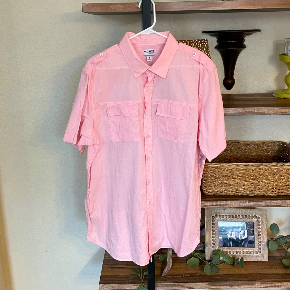 Old Navy Short Sleeve Button Down Pink XL NWT